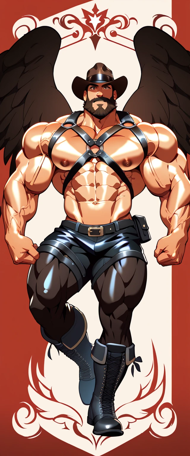 Playing basketball, burly muscular man, short beard, tattoos, thick hair, torn double-buting panties, full body view, flying in the sky in a rainbow cloak, long legs, metal boots, glowing sheer head, metal necklace, energy bracelet, thick chest hair, superlative, butt hairy, short hair, pubic hair