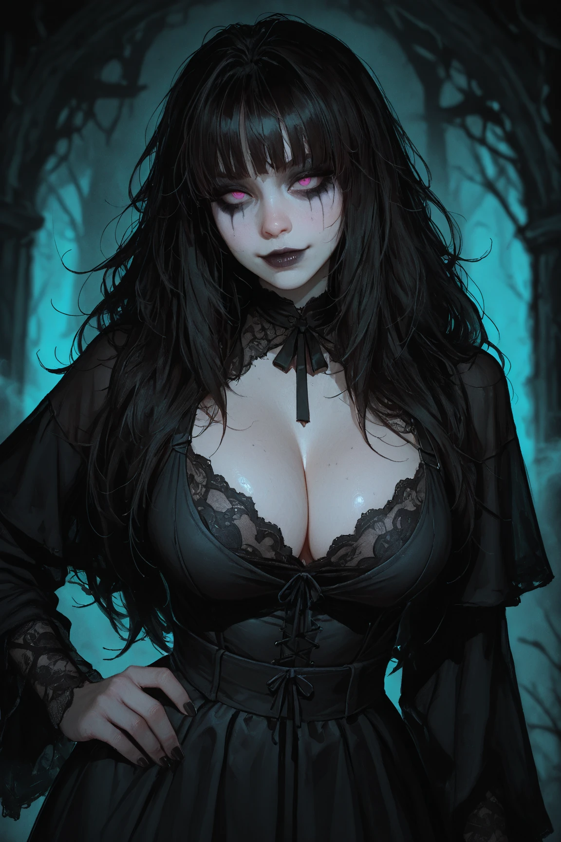 Gothic vampire girl, black gothic clothes, sexy in the cemetery, fully body, movement pose, veil