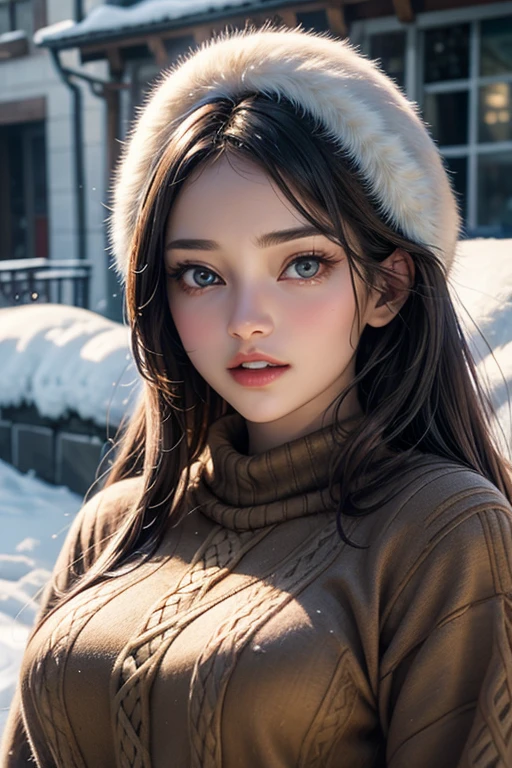 (Best quality,A high resolution,Masterpiece:1.2),Ultra-detailed,clay,closeup cleavage,Little cute alpaca,Coat,Scarves and hats,Standing in the snow,Fluffy fur,Sparkling eyes,Soft lighting