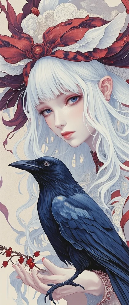 (hand holding mask:1.5),(White haired ghost,slickedback hair,Eyes red),(gothic art),(fearow:1.5),(Correct human anatomy:1.37)