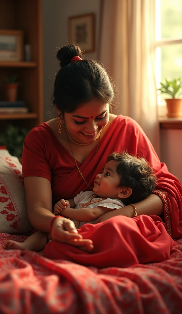 South Indian dark skin women having baby and face for photo