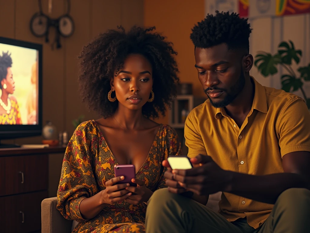 A picture of a young African male and female on the phone call exploring Love in the time of distance 