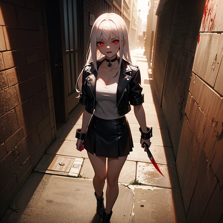((masterpiece, best quality, extremely detailed CG, unity 8k wallpaper,anatomically correct,ultra resolution)),Award-winning photography,(best illumination,Very Delicate and Beautiful),(one girl,solo,:1.5),Vampire,silver hair,(twintails:1.2),glowing red eyes,pale skin,(extremely beautiful and detailed face:1.2), (extremely beautiful and detailed eyes:1.2),perfect hands,delicate legs,((bat hair ornament)),(casual,fashion),pointy ears,((latex dress:1.45,latex boots,black leather gloves)),looking at viewer,hand on hip,head tilt,smiling,dark persona,evil,(cute:1.5),((night, dark atmosphere, dark theme, darkness:1.5)),dramatic shadows,(dimly lit:1.5),blood on face,blood on floor, blood on walls,(blood mist,blood splash:1.4),depth of field,(Bustling city:1.2,park:1.3,crowds of people:1.2), cloud, full moon, moon, moonlight, night sky, outdoors, blood moon, sky, star sky, starry sky,(perfect human body structure with maximum precision)