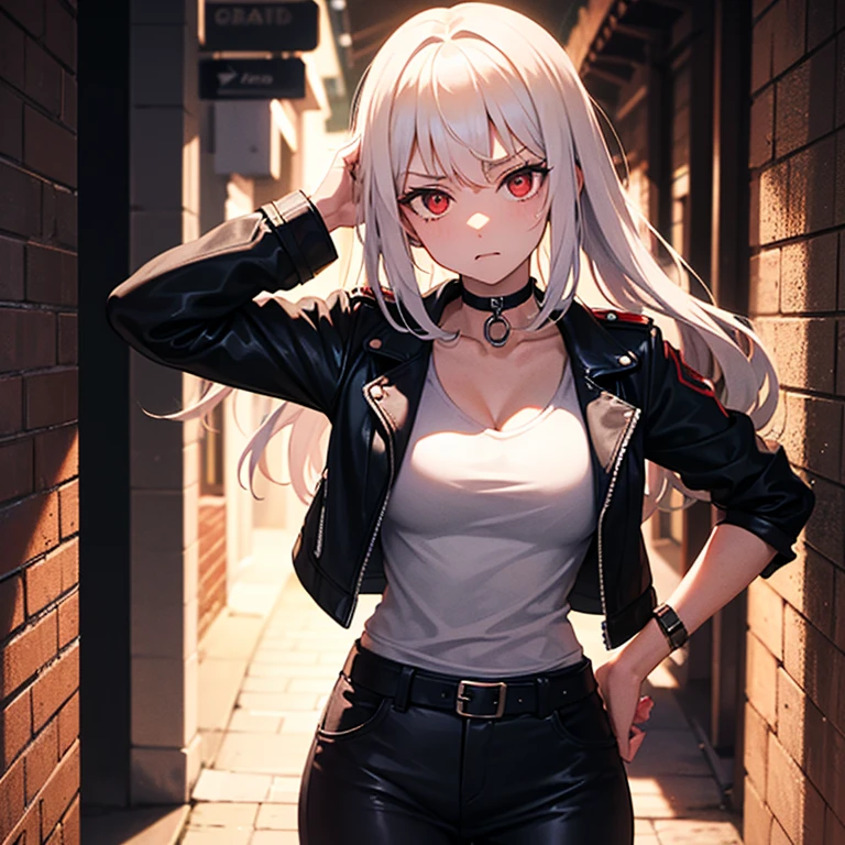 [Naki would be a 19-year-old female, who stands at 5’9” tall. She has light skin, and short, messy bleached hair, which is kept in small pigtails with red ribbons tied around them. Her eyes are dark brown, and her speech is direct and to the point, with little room for nonsense. She is fiesty, protective and honorable, but her attitude is sometimes brash and insulting. As a female biker gang leader, she likely is even tougher than her male counterparts.]