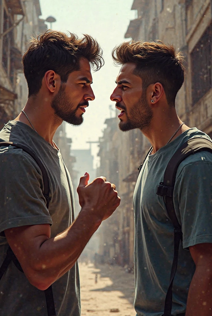 Two mans face to face looking.
Man 1: he is drugs addicted. He hasn’t responsibilities. He live in a thug life.
Man 2: he is not drugs addicted. He does have responsibilities. He is a good person.
