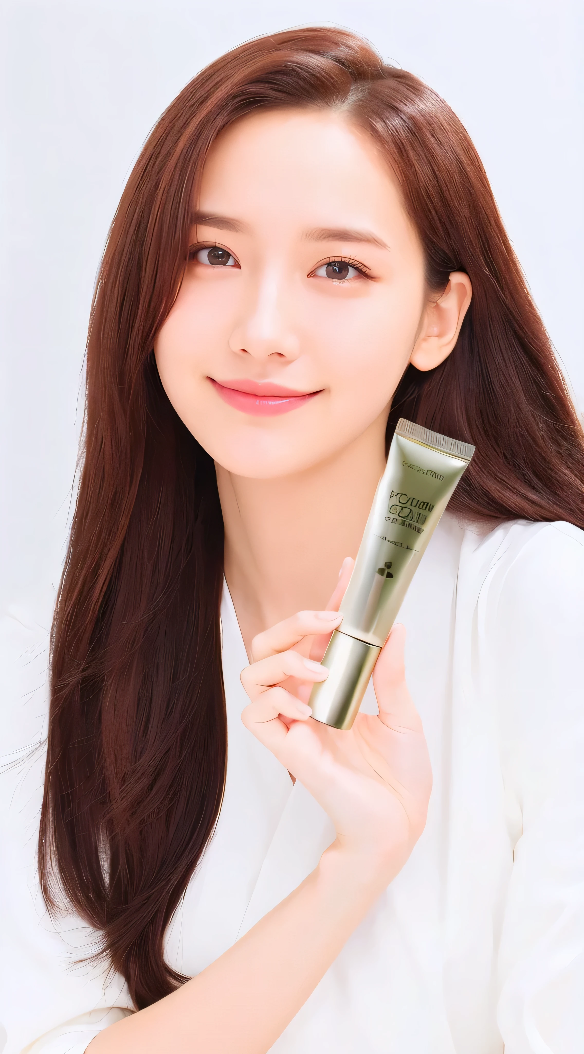 arafed woman holding a tube of cream and a tube of cream, popular south korean makeup, popular korean makeup, jaeyeon nam, jinyoung shin, with shiny skin, innocent look, heonhwa choe, detailed image, smooth glowing skin, smooth porcelain skin, shiny glossy skin, shin jeongho, ji-min, milky white skin, slight glow