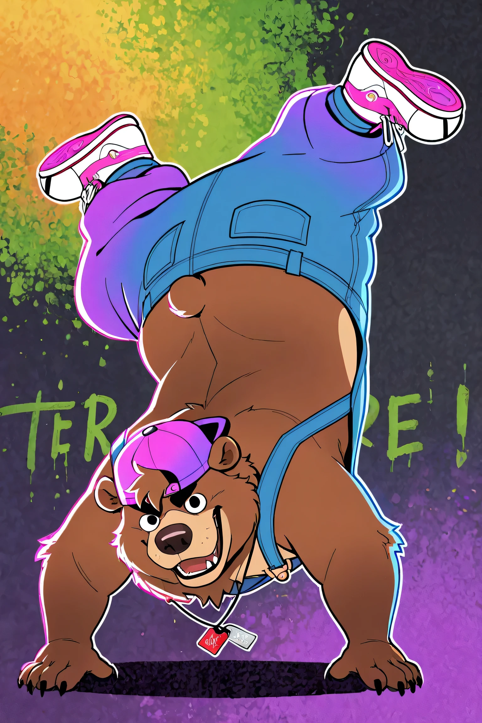 brown bear, cute, fat and short, hiphop vide, graffiti
