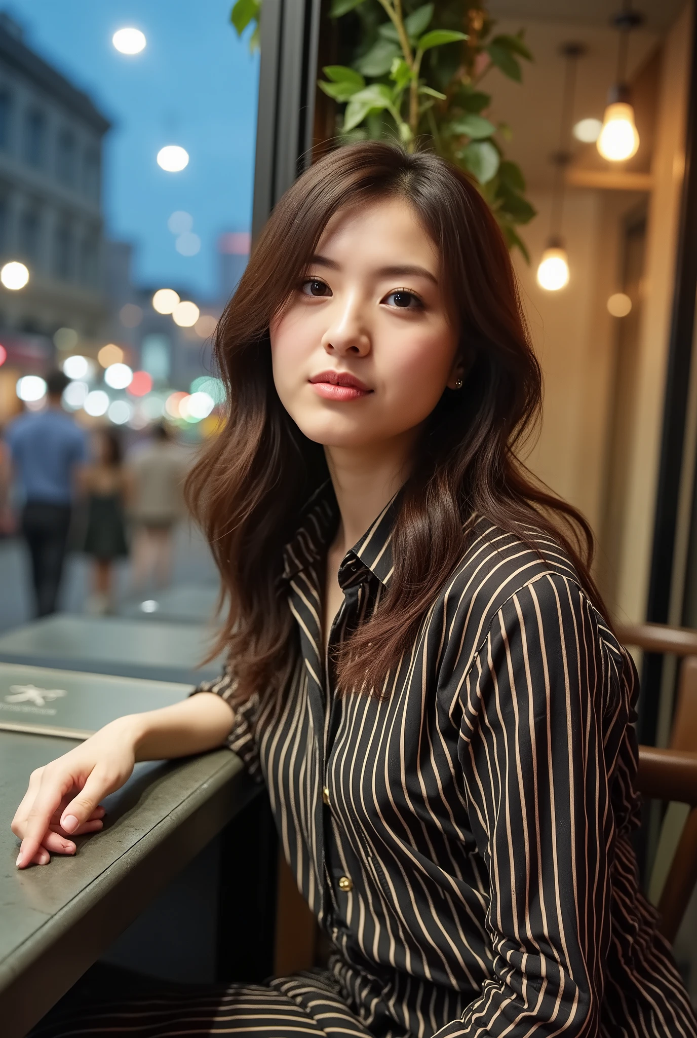 beautiful girl for the background。Create a portrait of Van Gogh's「Cafeteria at night」is。