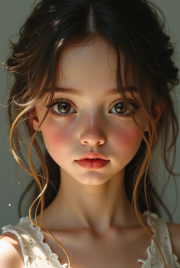 I draw for myself an 8 year old with light brown hair and light brown eyes too.