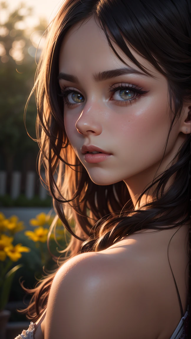 a farm house in a rural landscape, beautiful detailed eyes, beautiful detailed lips, extremely detailed eyes and face, long eyelashes, 1 girl, natural scenery, rolling hills, lush greenery, golden sunlight, photorealistic, cinematic lighting, vibrant colors, muted tones, soft focus, dramatic shadows, highly detailed, intricate textures, impeccable rendering, masterpiece, best quality, 8k, hyperrealistic