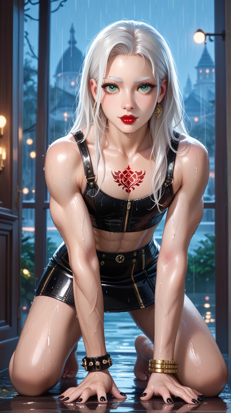 (megan fox:1.25), (muscular:1.5), (full body view:1.25), (pale skin, white hair, red eyes:1.46), (woman:1.1),(very muscular bodybuilder girl:1.25), (huge upper body:1.25), (narrow hips:1.0), long hair, (huge muscular arms:1.5,), (10-pack abs:1.4), (large breasts:1.25), (horror:1.0), (esoteric:1.1), (solo:1.4), (dynamic angle:1.0), (cowboy shot:1.0), thin legs, Realistic, Very detailed face and eyes, (masterpiece:1.1), (best quality:1.1), (ornate:1.1), (beautiful girl face:1.25)