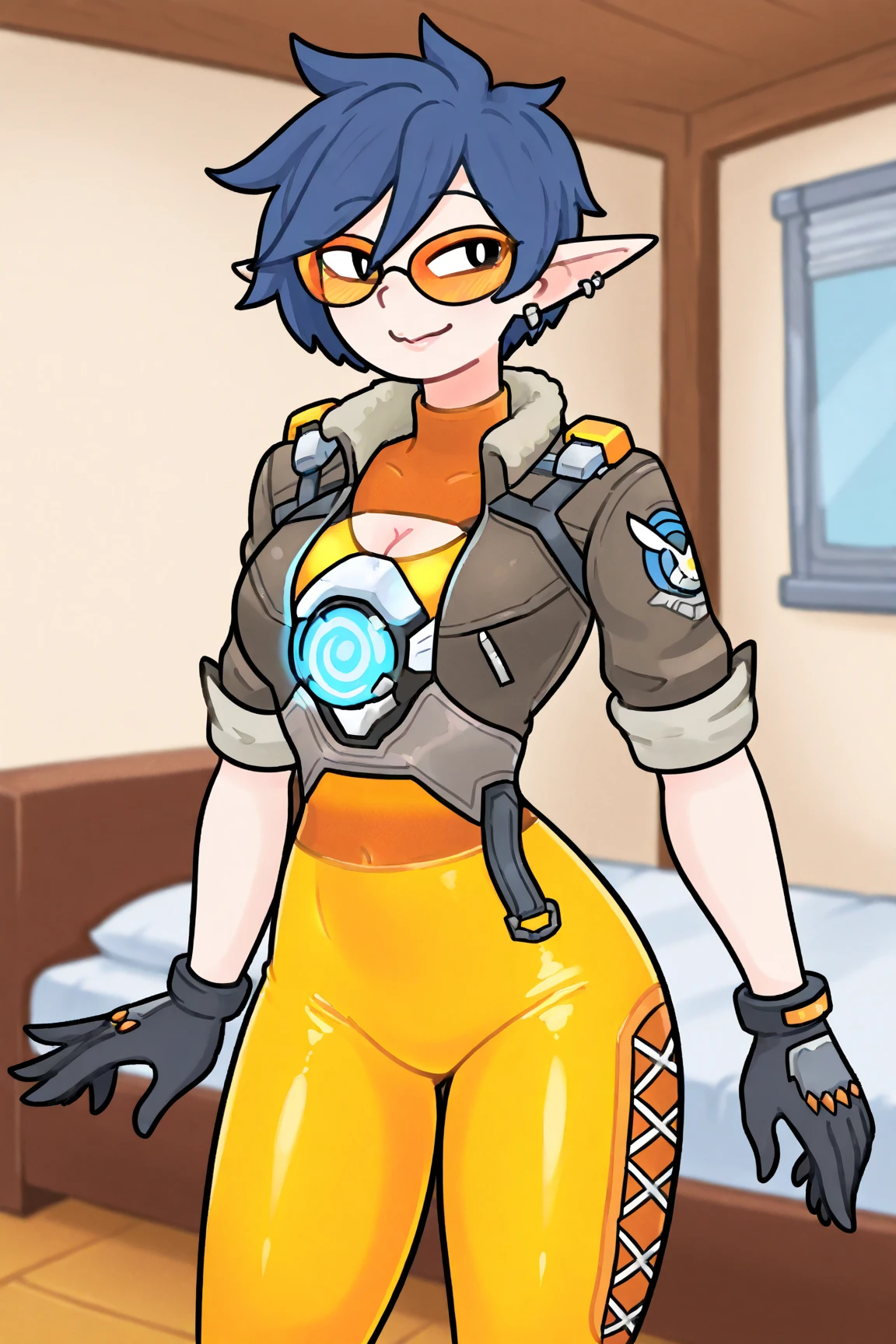 android, beautiful robot. android with blue eyes. Her brown short pigtails are very short and tied with two big red clothespins, joint seam, black eyes, full body figure, Height: 160cm, She wears only micro mini pantie, show pantie, Uplifting, 21th century japan animation, she wares nothing. She is inserted penis by invisible man. she smiles purely.