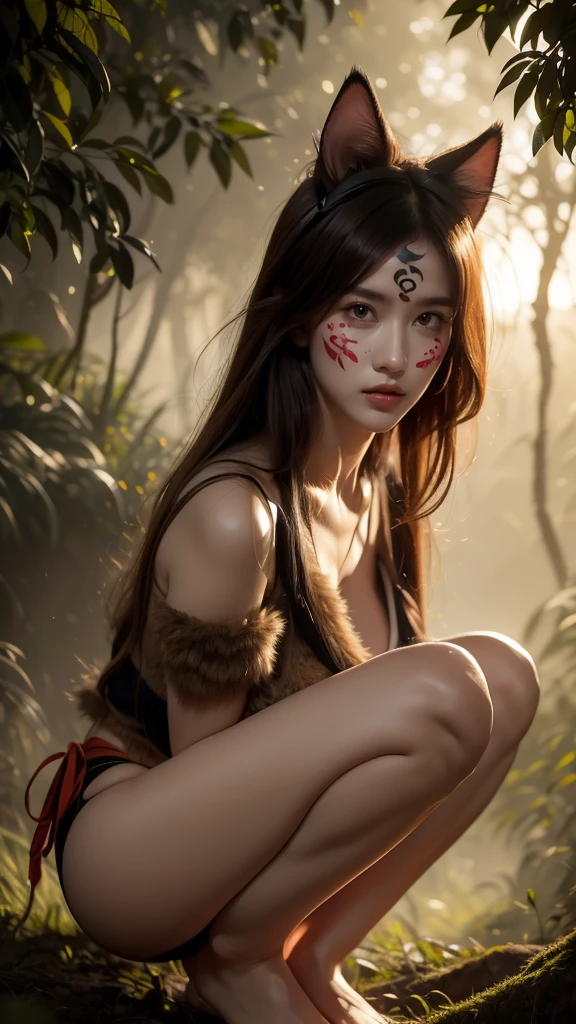 photorealistic, masterpiece, photorealistic, high resolution, soft light, hips up, blue eyes, ginger hair, long hair, Intricate details EABA, cloaks, kunais, Ninja, Armor, warrior, ninja band, Konan, Konoha forest