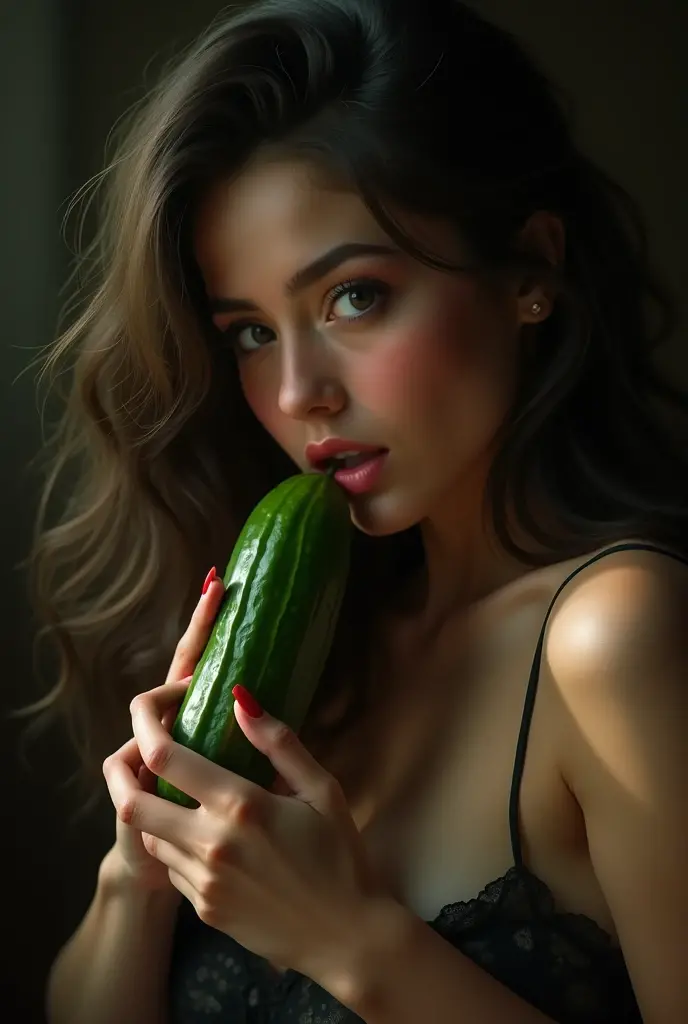 Claudia Leite, in transparent thong panties, missionary position, sucking a cucumber