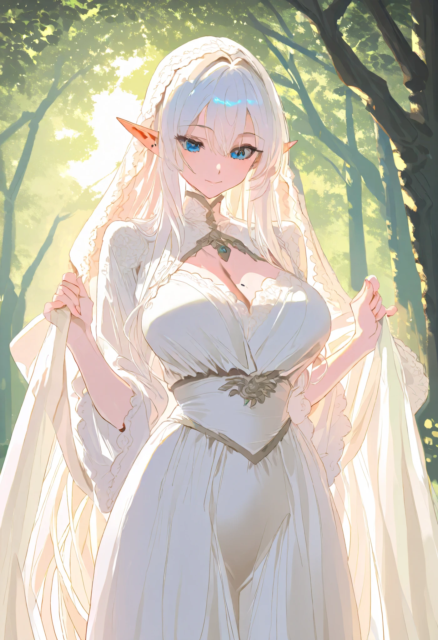 Beautiful Elf　　　　See-through raincoat
　
　Light　Blonde　smile　　magic　Masterpiece Night　Starry Sky　Magic sexy, extremely beautiful 22歳　Big Breasts Beautiful Eyeagical gentle lighting    涙　rain　cowboy shot