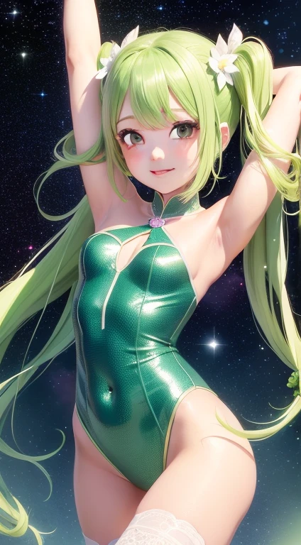 (((close up ass))), (I look up at the girls from the ground.)、(The girls who surrounded me and hugged me)、((A seductive wicked smile)), (Magic Warrior)、(FINAL FANTASY 6_Tina)、low length、(thin)、((5 years old girl))、(Transparent fair skin), (((child girl)))、Wavy、(Green Hair)、ponytail、Red scrunchie、((Forehead))、Big eyes、Grey Eyes、purple shoulder armor protector, (Red leotard)、(covered nipples), ((Angle from below1.5)), light pink tights、Covered navel、(Thighs), crotch、(Red Armor Boots)、(Angle from the bottom of the girl), ((Girl squeezes me with her crotch)), (at a research facility)、((Colorful balls of light appear all around))、((Cast magic on the penis))、(The whole body is enveloped in a pink aura.)、