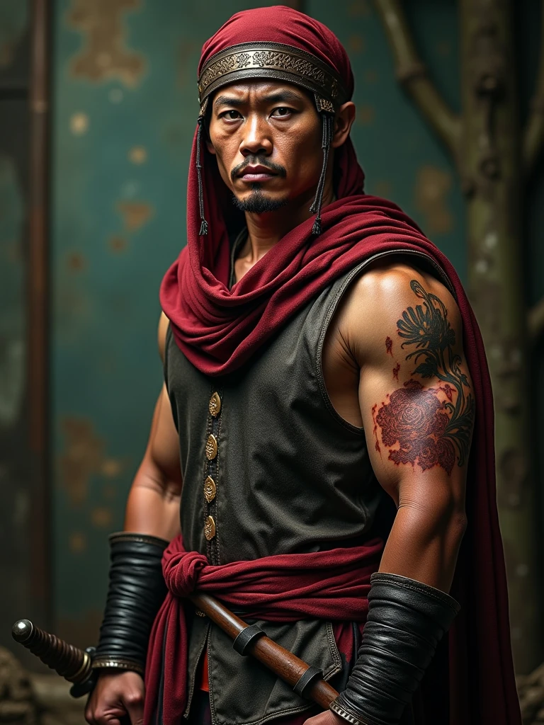 (angryง่าย, angry,Great Sage Qi Tian,monkey king,High resolution, Very detailed), (Monkey gills with pointed mouth), Tour of the Dark West,frying pan(((Red glowing eyes)))looking into the camera, evil look, clear face, (Curse of the Golden Ring),On his shoulder hung a long golden staff.。, to smile, Monkey teeth stick out, Dressed in beautiful armor, A red scarf blows in the wind.,ใบหน้าของmonkey king, Shoulder armor, youkai skeleton decoration, flame, Sitting on Yokai Head Mountain, King Temper, full body photo, Cinematic edge lighting, The light is delicate, Masterpiece, Very detailed, grand element, Super HD, High quality, highest features, 32ก, smile, Poison fangs