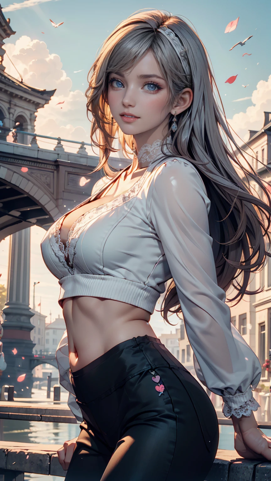 Dayat masterpiece, best quality,,
(RAW photo:1.2), (photorealistic:1.4),(masterpiece:1.4),(best quality:1.4),ultra high res,((detailed facial features)),HDR,8k resolution,1girl,looking at viewer,pleasure expression,happy,closed mouth,smile,young girl,cute,(city background),in the city,(silver hair),floating hair,long hair,(bangs),warm light,shiny_skin, shiny eyes, model pose, solo_focus, ((dynamic angle)),red lips,(vestia zeta:1.2), virtual youtuber, hair ribbon, hair ornament,street fashion, single (large breast) thigh strap,grey hair (back view 1.5), (from behind 1.5)
