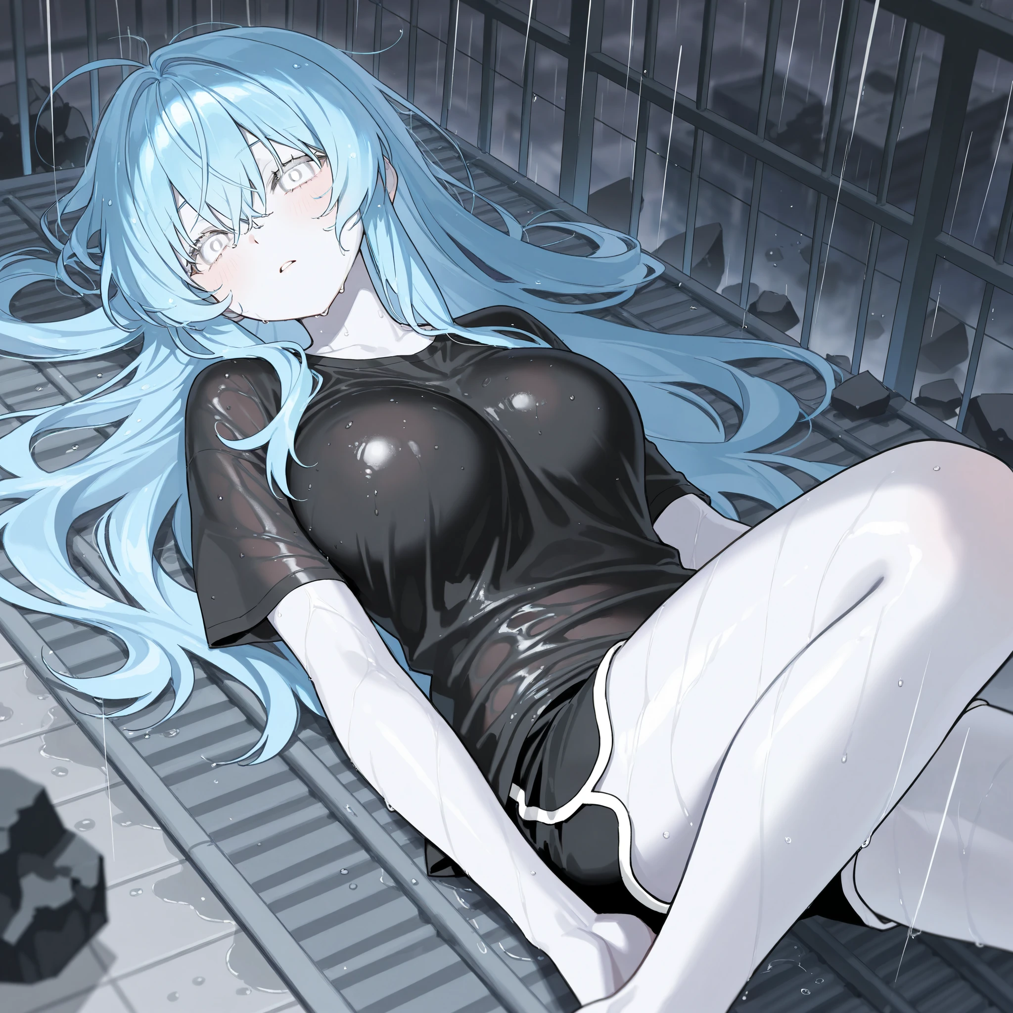 Talulah(Arknights),white hair,curvy body,wears see through black dress, laying in bathtub,wet body,nsfw.