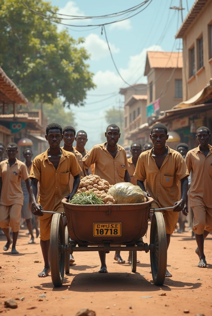 An African boy in a banana cart 