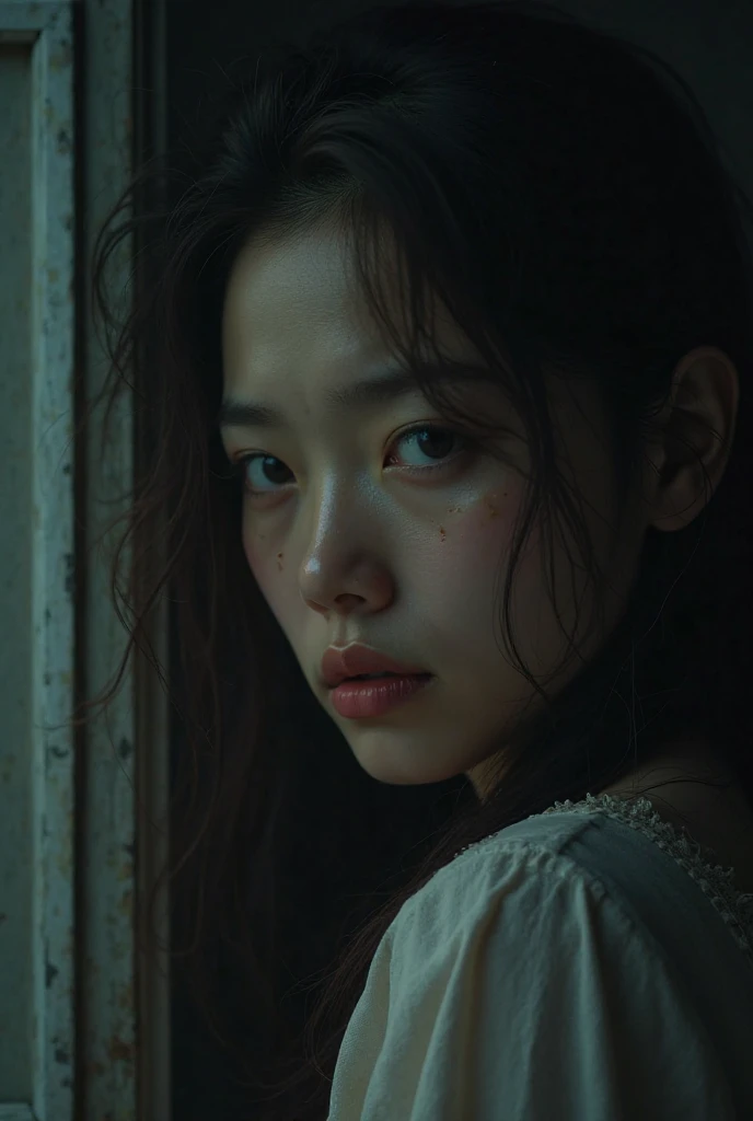 (8K)、(highest quality: 1.2)、(Real)、(Real: 1.4)、Ultra-high resolution、horror film、Dark world、Japan Edo Period、Japan in the 1700s、An 17-year-old girl in a kimono lying face-up on the ground、close her eyes, 24-year-old daughter in pain、It gets dark like a storm is about to break out、A scene sleeping with close her eyes, her body perfect