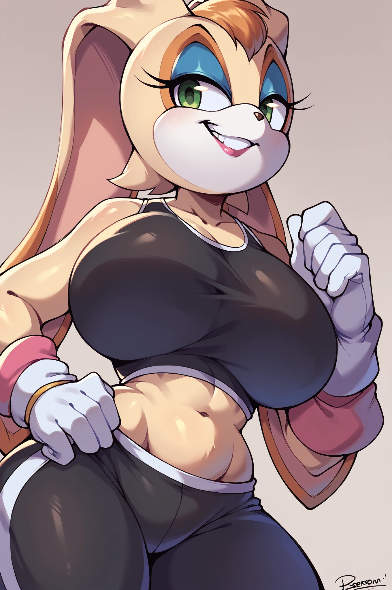 Anthro, nsfw ((wearing purple sports jacket)), wearing pruple yoga pants, hi res, high resolution, (((judy hopps))), solo, female, cleavage, detailed face, e621, detailed hands, detailed eyes, gym background, smile, huge breasts, raw photo, wallpaper, 4k, 8k, masterpiece, sweat, chubby, overweight, thick, thick thighs, wide hips, ((nipple outline)), (huge nipple), ((worms eye view)), (((on all fours)))