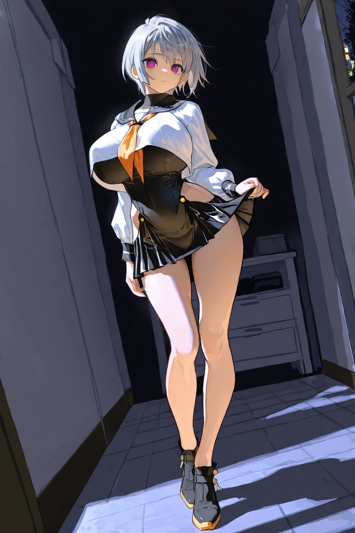 (black suits)、(slender skirt)、(Blonde Bob)、Black pantyhose、Blue Eyes、Ecstatic look、(5-Fingers)、Black High Heels、no panties