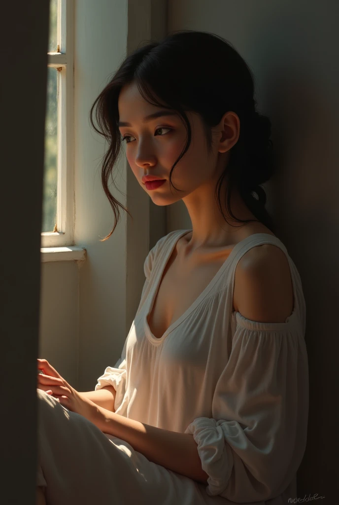 (daydream), 1girl, (breast (upper body)) 1girl, (??????_, (masterpiece)), pretty young face (Asian), adept art, very realistic (8k HD graphic, (soft and chill light), best quality detailed ultra highres:1.2 dynamic lighting, artstation, winner photography, volumemetricslighting), (blur background), (natural big breast), (detailed bra), HQ skin:1.4
