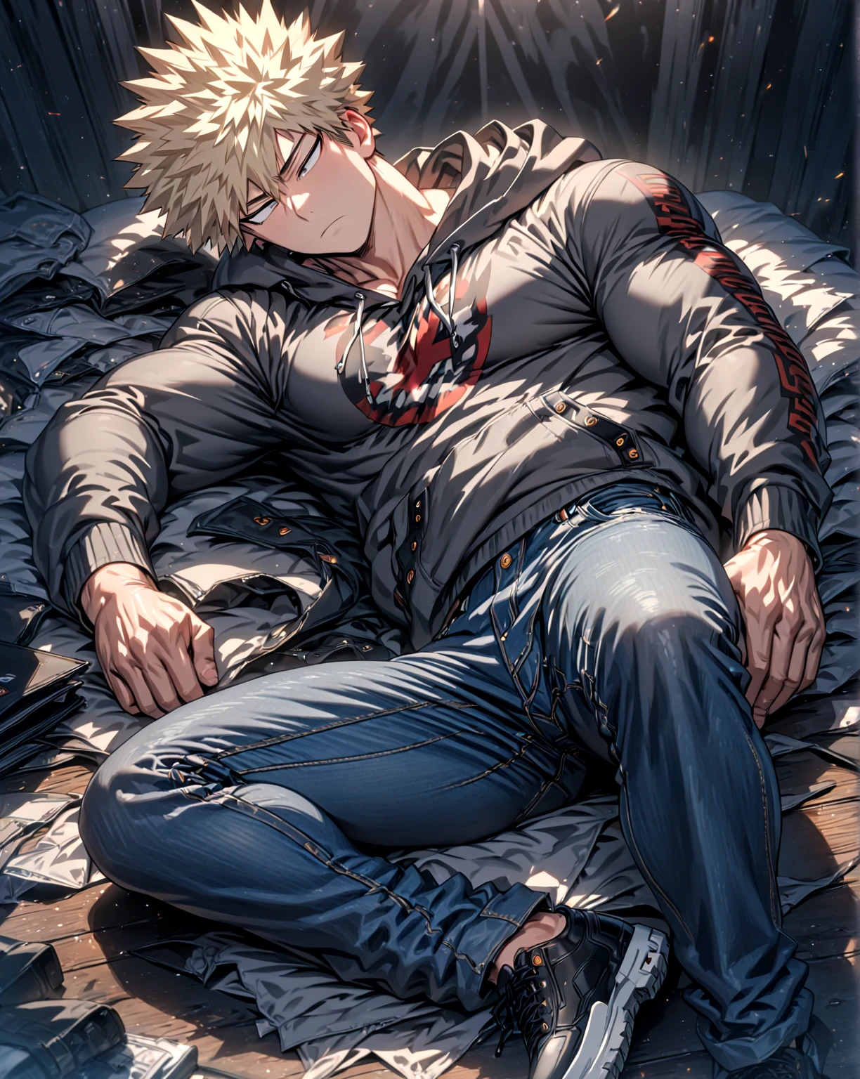 Final Fantasy, cloud strife, abs, sexy, badass pose, Chico de anime en una cama con las manos en la cabeza, Hermosa pose de anime, Anime hombre guapo, Personaje masculino de anime, Badass Anime 8K, Arte detallado del personaje de anime, Concepto de anime HDR Anime MacManus, Chico anime, Ikuto Yamashita, Anime CG arte suave, Fondo de pantalla de manga 4 k, inspirado por Yamagata Hiro, Wallaper de anime