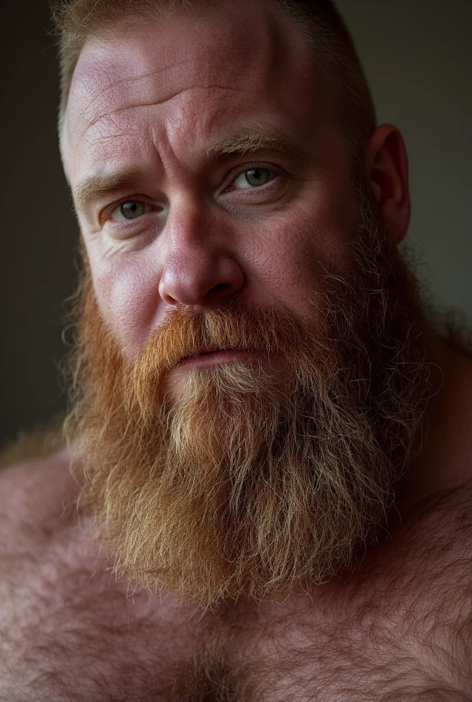 Create an image of a fat Viking with the following facial features:
- Face shape: Round and full face
- Eyes: Brown eyes
- Nose: Wide nose
- Mouth: Small and pink mouth
- Apples of the face: Slightly pronounced apples of the face
- Beard: Full and dark beard