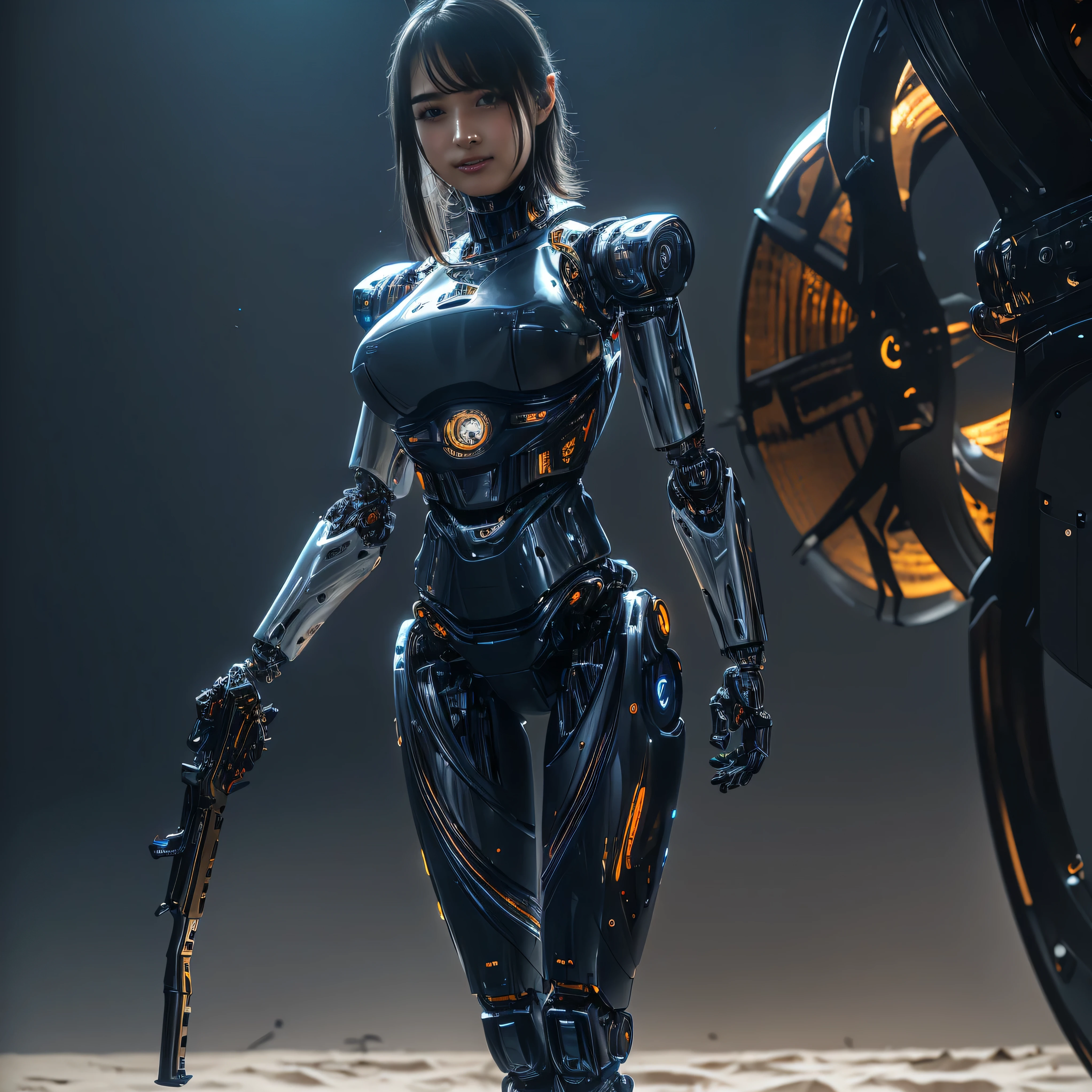 intelligent bionic robot, 2 women’s heads, woman, cyborg robot parts, microchip, Bright studio, hyperrealism, high detail on the face, delicate details, soft writing, rimlight, Rendered by Octane, Unreal Engine 5 rendering, Mechanical Public Enemy Style, 16k, best image quality, TESTIFIES, white balance on the lunar surface, High key lighting, for a soft and graceful atmosphere, Ultra A High Resolution, Big Breasts Machine, cyberpunk, ((((flying)))), In production, Battle Angel Alita, ((((big smile)))), ((((wide thigh opening with both thin long legs)))), ((((Head of a age kawaii Japanese idol)))), ((((short pixie cut)))), ((((A cyborg with a humanoid precise mechanical robotic pure ultimate pure gold metal most one and only muscular skinny tight body from the neck down)))), (huge metal breast), ((((extremely thinnest mechanical waist)))), ((((precise mechanical robotic arms and hands and super long neck)))), ((((pure gold hair)))), ((((vigorous)))), ((((boyishly)))), ((((full body)))), ((((Ultra hires)))), ((((master piece)))), ((((best quality)))), ((((detailed)))), ((((photo realistic)))), ((((There are several holes in the fuselage that were drilled by gun fire))))