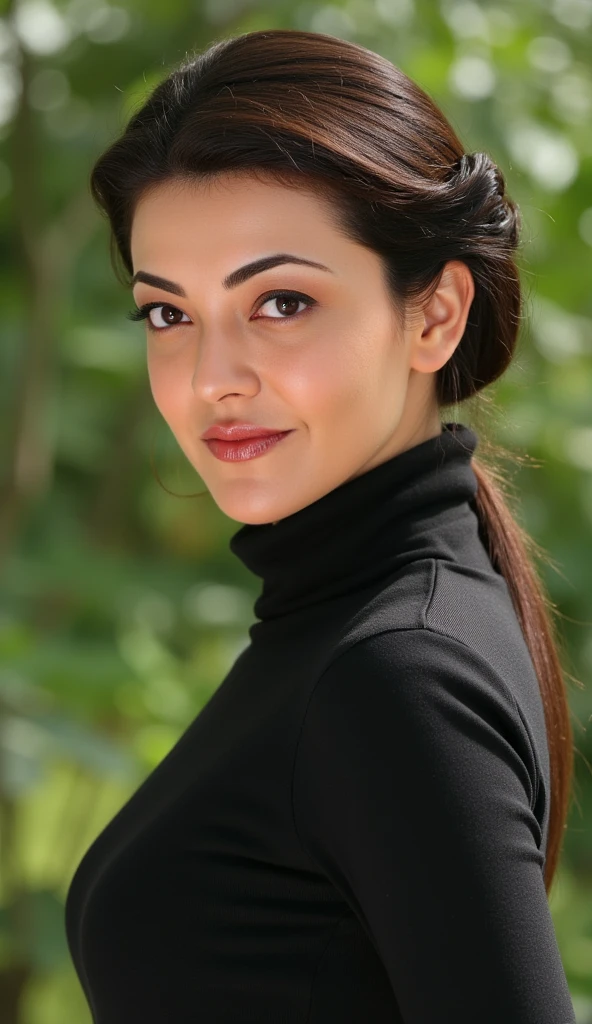 1 mulher adulta, beautiful Bollywood supermodel, big chest, cabelo comprido, cabelo cacheado, cabelo cor preto, pele suave, olhos castanhos, sorrir, vegetation, Occasional, Businesswoman style clothes, blaser marrom claro, realista, com fundo em um restaurante chique, 8k super realista, super detalhado e realista, superb lighting, shining skin, white complexion, beautiful gorgeous face, beautiful body, beautiful eyes nose lips