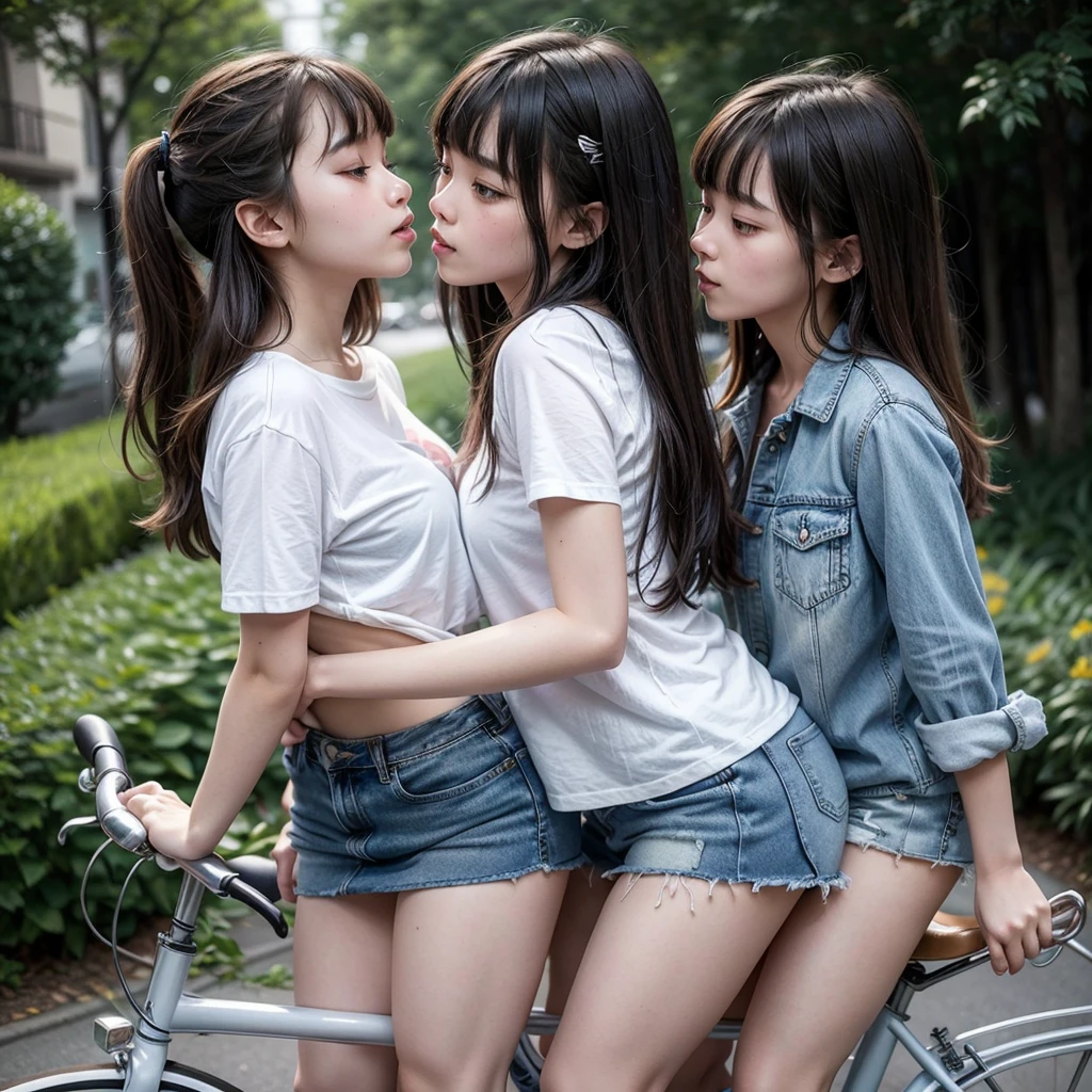 (8k, raw photo, best quality, masterpiece:1.2), (realistic, photo realistic:1.37),perfect anatomy,
Japanese woman,black hair,27 years old,
(slender),
(small breasts),
nsfw,(pubic hair:1.5),laughing, (riding bicycle:1.2), hair over one eye, wavy hair, (light yellow business suit, white skirt*1.3),on the street, (thick thighs,macro shot), low angle shot, from front