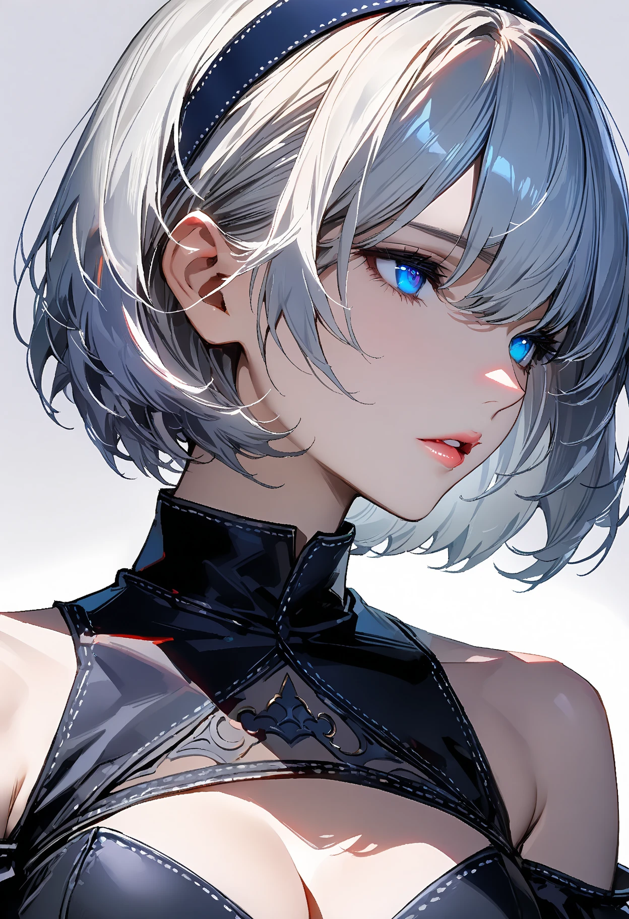 high-level image quality、top-quality、Detailed drawing、Does not blush cheeks、Slender beauty、full body Esbian、Docile、ninjartist、Kunoichi、Suku Swimsuit、Small eyes、Smaller chest、Contrasty、Gray-haired ultra-short-haired、Bery short hair、Holding a kunai in both hands、Battle Scene Pose、Holding a sword in both hands、With mask、Cladding、nightcity