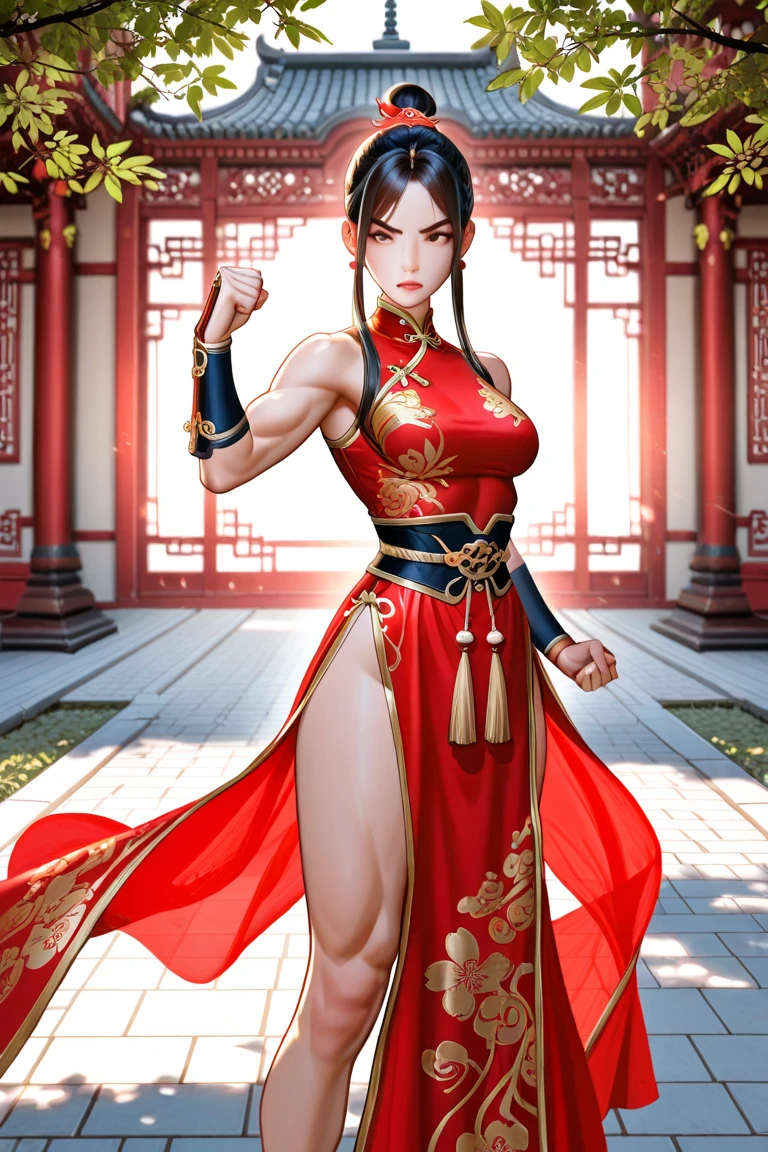 Eileen, brown hair, standing, smiling, cute expression, wet, upper body,
EilAtt,fingerless gloves,boots, yellow scarf, polka dot Chinese clothes, elbow pads, ribbon, belt, cleavage, pants,
dirty water, wooden arena, stone ruins,
(insanely detailed, beautiful detailed face, masterpiece, best quality) realistic, <lora:Eileen:0.7>