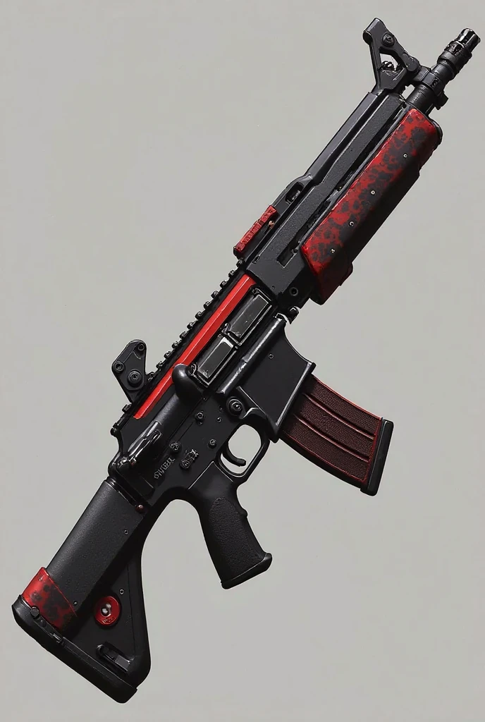 Make me a cool black and red assault rifle with no scope on it