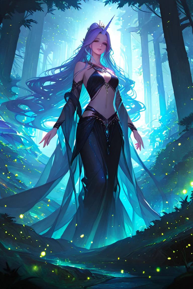 high details, best quality, 16k, [ultra detailed], masterpiece, best quality, (extremely detailed), dynamic angle, ultra wide shot, photorealistic, ((fantasy art)), dnd art, rpg art, realistic art, female human druid of the stars, guardian of nature, controlling magical energy made of stars, swirling blue stary magical light, divine symbols, DruidMagicAI (intricate details, Masterpiece, best quality: 1ץ5), human female,  extremally beautiful, ultra feminine, dynamic hair, dynamic hair color, wearing leather armorת holding a staff, moon light, stars, dynamic natural background,  RPG art, magical atmosphere magic-fantasy-forest, ultra best realistic, best details, best quality, 16k, [ultra detailed], masterpiece, best quality, (extremely detailed), ultra wide shot, photorealism, depth of field, hyper realistic painting, aetherpunkai