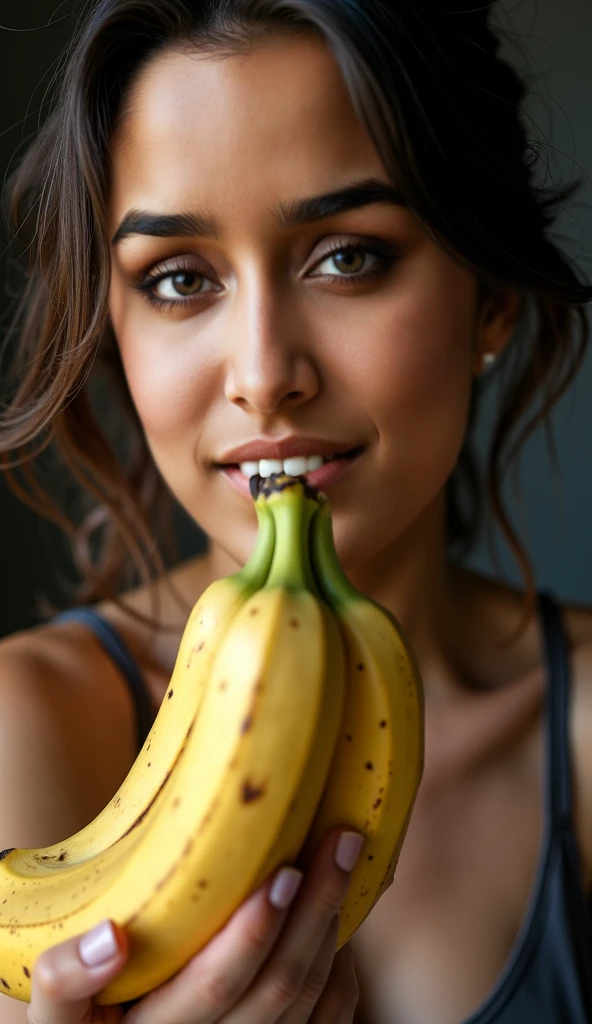 Clothed 30&#39;s、A very beautiful Costa Rican woman。Dressed in traditional American clothing。Facing forward、Open your mouth wide、With your right hand、She looks delicious eating the banana she is holding.、I bite into it with the skin on.。The expression is、Ecstatic expression、I feel a strong sense of ecstasy。With a smile、Both eyes are open。The head is peeled、Covered with several real bananas。頭とその周辺にBananaたくさんある。There are bananas all around。Banana、There&#39;s just so much。The skin is、Hidden by clothes、Light clothing。There are bananas all around。Covered in bananas。Fully clothed。No tattoos。The background is the colors of the Costa Rican flag.。9:16 sizes。Highest quality、A masterpiece。