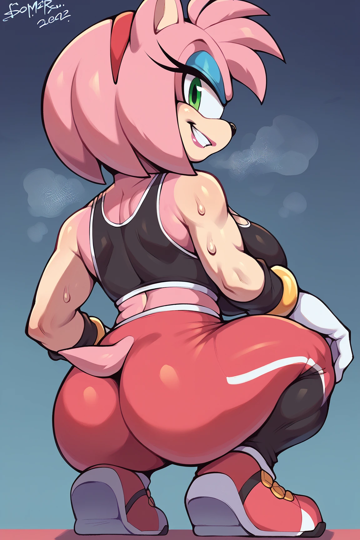By zackary911, Amy rose, anthro, Jock, croptop, big butt, solo, balls, canine cover, no underwear