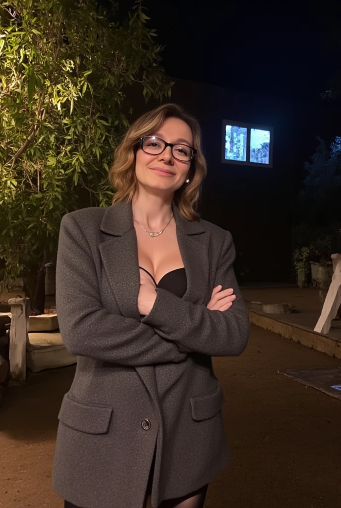social maffia, modern urban chique bureau, friendly business photo of smiling lawyer (WOMAN) with transparent black sunglasses, extrem light from lamp, dark room