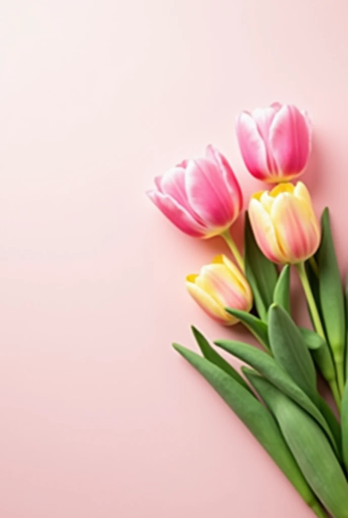 Create a picture of an homepage with the picture of a wonderful bundle of tulip flowers and pastel background, super light pastel colors, also make the picture with the size of 1440×1024, keep the tulips on the right side and free space on left