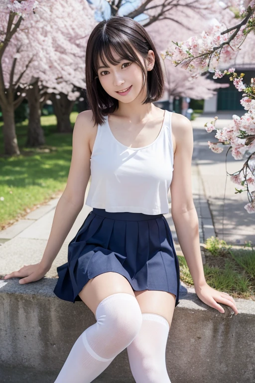 Masterpiece、top-quality、girl1、ultra-detailliert、Young Gravure、front-facing view A dark-haired、Blunt bangs Japan schoolgirl uniform、a short skirt、panties on、Mansuji Sit with your knees、opening legs pissing