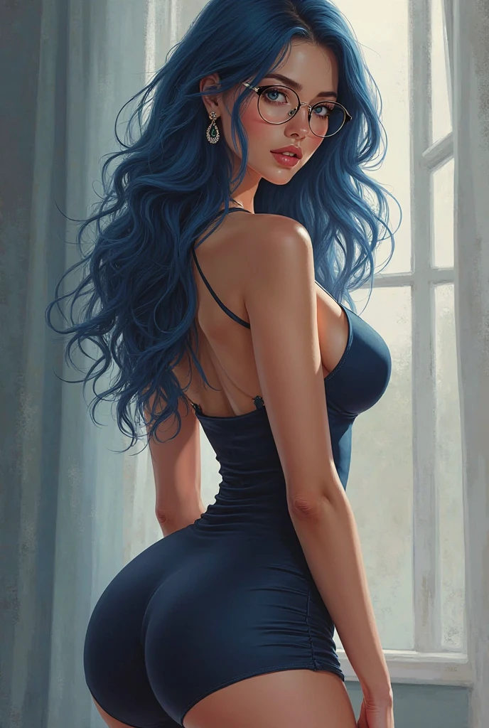 Beautiful girl with dark blue hair , Big ass with nice nipple
