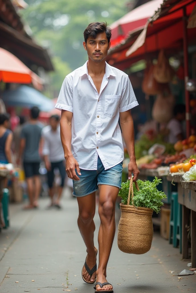 Fruit display in the background, Market, Market display In the background, vegetable display in the background, very hairy armpits, hairy pubes, hairy crotch, hairy body, In the lovely picture there is a handsome 17 year old Chinese boy with his big bump., muscled body, The background in the sky has a big bold sun.,  His charm radiated as he proudly showed off his sweaty very hairy armpits in a full standing pose.. She was wearing a sexy white thong., that highlighted her figure, He stood in the middle of the crowded traditional Market environment., Bathed in the golden light of a beautiful day.. With unparalleled attention to detail., This photorealistic portrait combines the style of National Geographic., Capture every detail of your textured skin in 8k resolution. Leica digital SLR camera. His features were clearly visible.., From sunken eyes to chiseled jaw., Make this image a true masterpiece...raise. (8k hd、raw photography、Photorealistic Portrait Leica Digital SLR、Realistic images), big bulge in her very thin thong