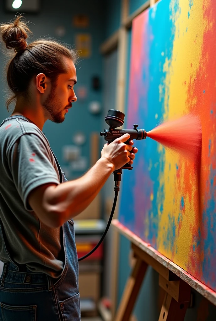 Create a scenario of a large wall painted with colorful paints simulating tattoos