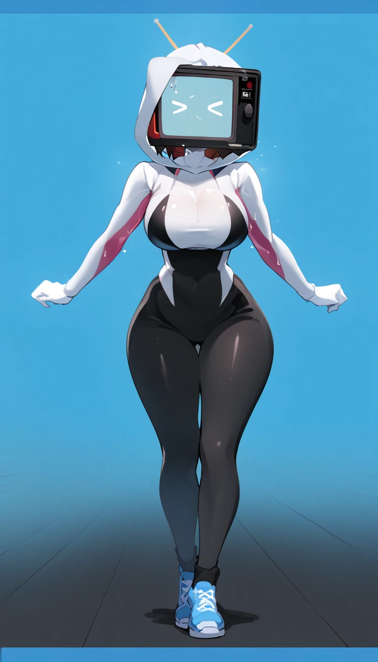 Solo:1.5, by fumiko, by hyattlen, by claweddrip, female, an all white lop rabbit, cute bunny tail, cute bunny feet, one leg up, droopy white rabbit ears, black mascara, black make up, black eyes, small breasts, black emo bobcut hair, jitome, serious face, standing