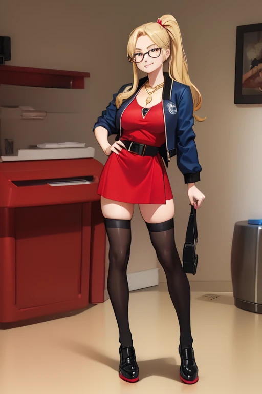 (A :1.3),(masterpiece, best quality:1.4), (beautiful, Aesthetic, perfect, Beautifully, complex:1.2),((best quality)), ((masterpiece)), (detailed),(high resolution:1.2), classroom, adult women, Smiling Claudia Chefer, red shirt, white skirt, Glasses, bend over, perspective, unbutton wide open  nude