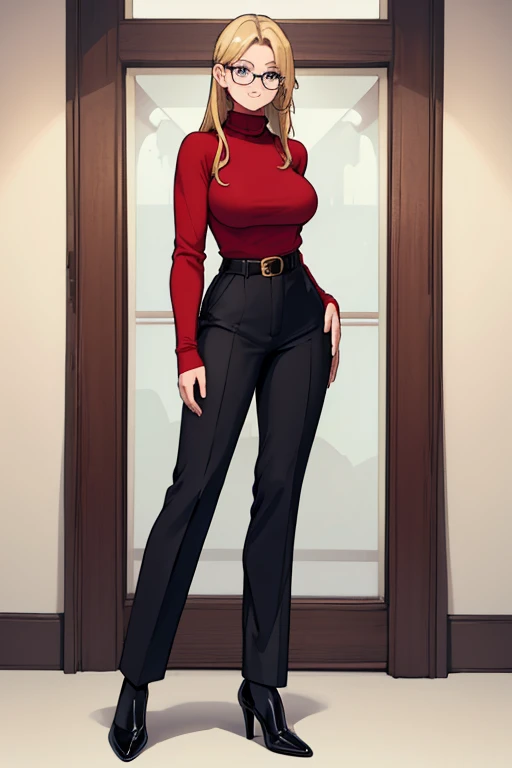 cute date night, mature woman, 2, platinum blonde hair, red long sleeve silk dress, (long sleeves), large breasts, velvet,  bangle, short hair, geometric, asymetric,  in a modern hotel lobby, solo, one woman, cute date night outfit, cute fit, [Victoria Beckham],[[KateBeckinsale]],[[[Jenna Coleman]]], thick belt, smiling, happy, necklace, leather clutch