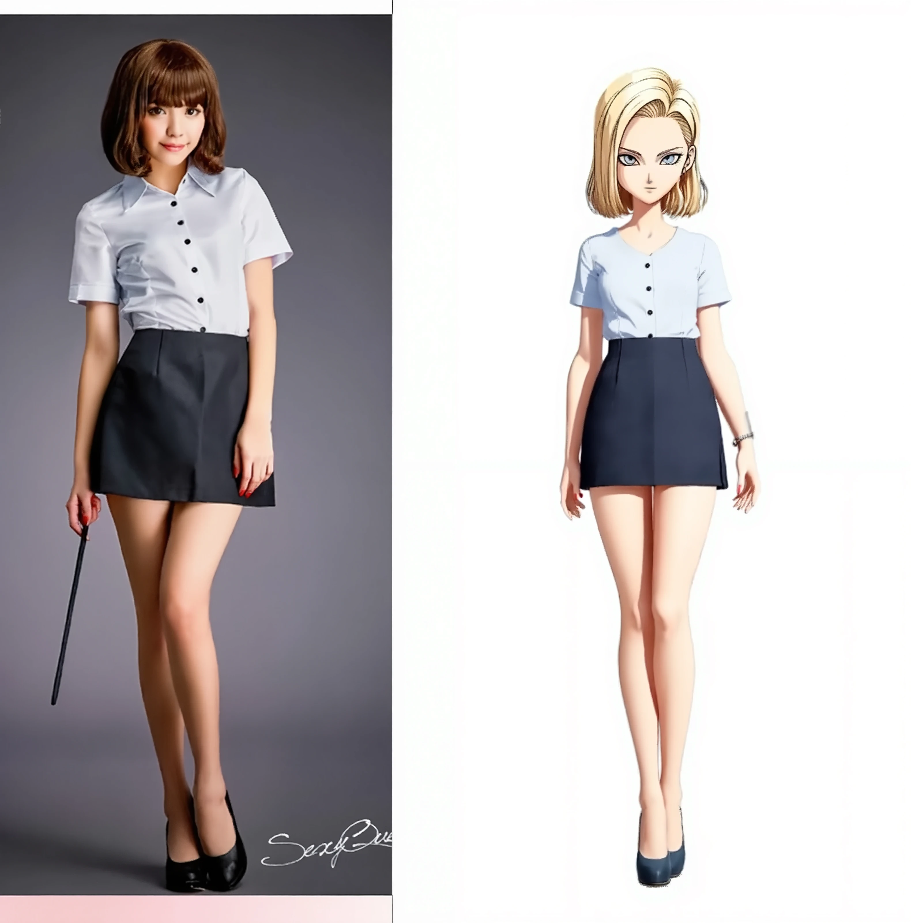((masterpiece)),(((Highest quality))),((Character design sheet)),Thin thighs,Long legs,An 18-year-old high school girl standing on the school steps,White shirt,Blue and red plaid mini skirt:1.5,The best smile,White panties:1.5，Short-cut blonde:1.5，short side waves，Carrying a black backpack，Butt Exposure:1.5，