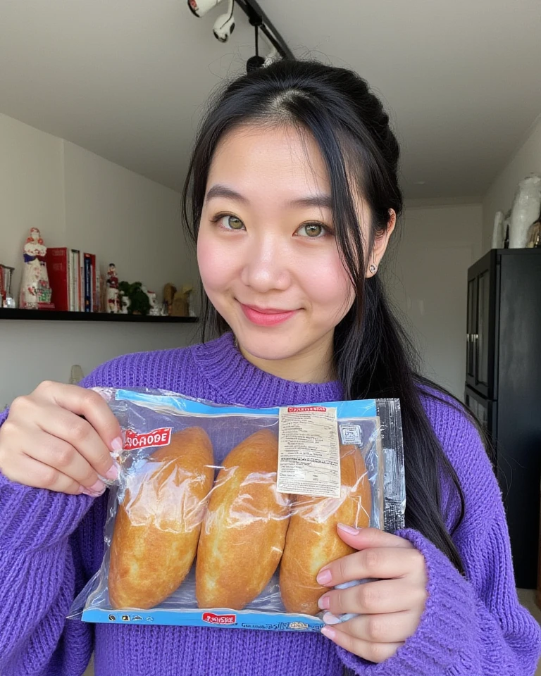 a perfect well-lit (closeup:1.15) (medium shot portrait:0.6) photograph of a beautiful woman standing on a supermarket que, big breast, wearing a skinfit sweatshirt and leggings, looking at me, coy slight smile